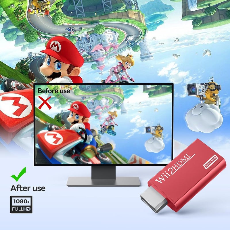 GANA Wii to HDMI Converter Adapter with Hdmi Cable Connect Wii Console to HDMI Display in 1080p Output Video with 3.5mm Audio Supports All Wii Display Modes Red - Image 5